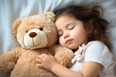 Little Girl Sleeping Peacefully With Her Teddy Bear