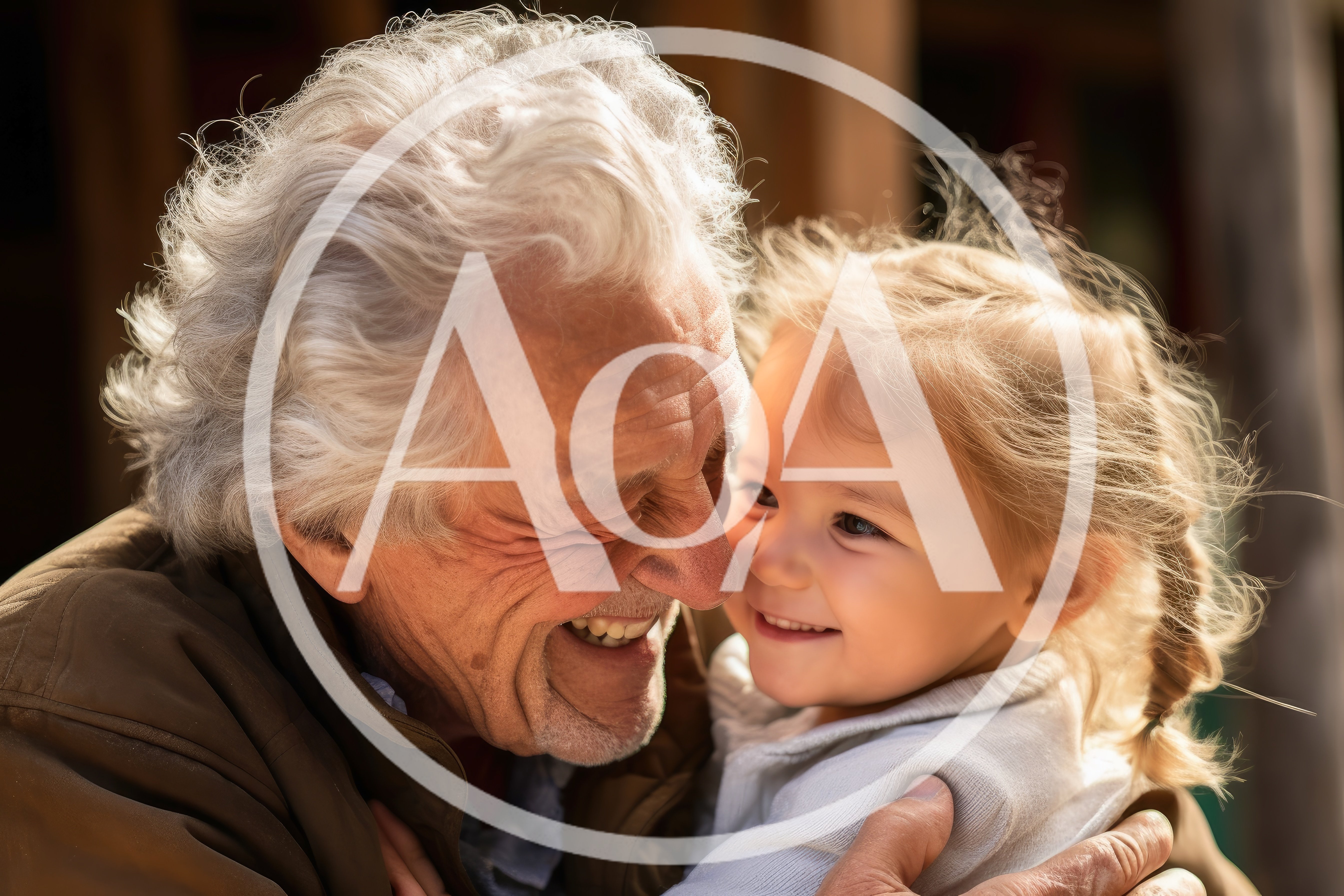 Elderly Man Embracing His Young Granddaughter