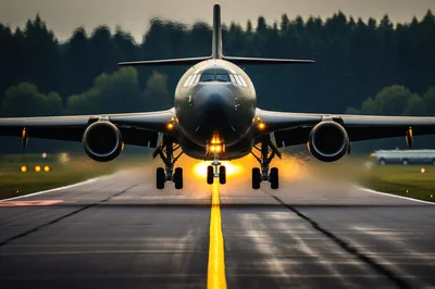 Military Transport Aircraft Landing On Airport Runway