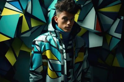 Young Man Wearing Geometric Patterned Jacket