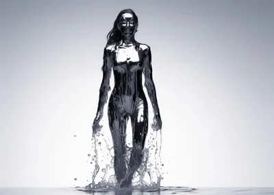 Liquid Metal Humanoid Figure Emerging From Water
