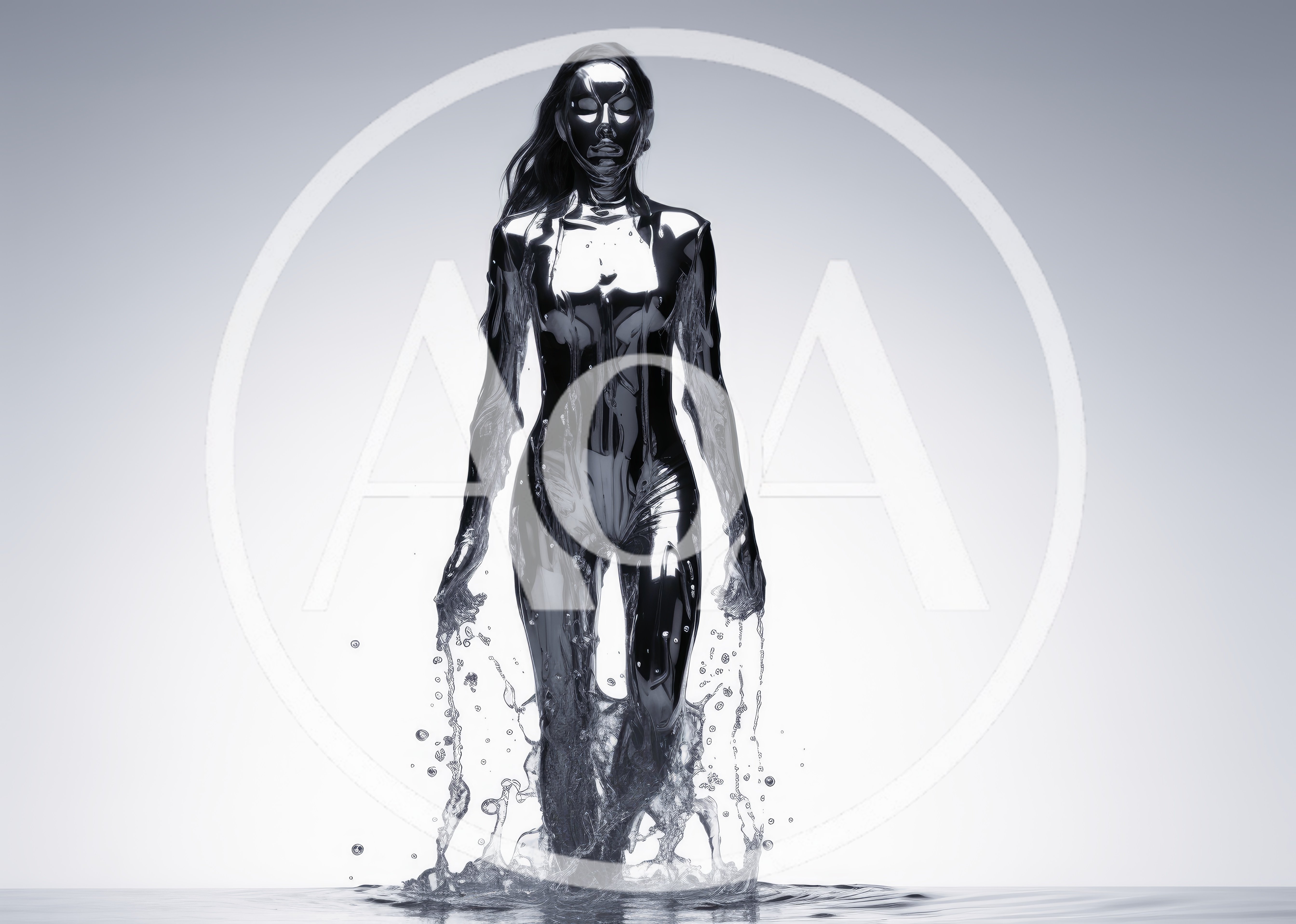 Liquid Metal Humanoid Figure Emerging From Water