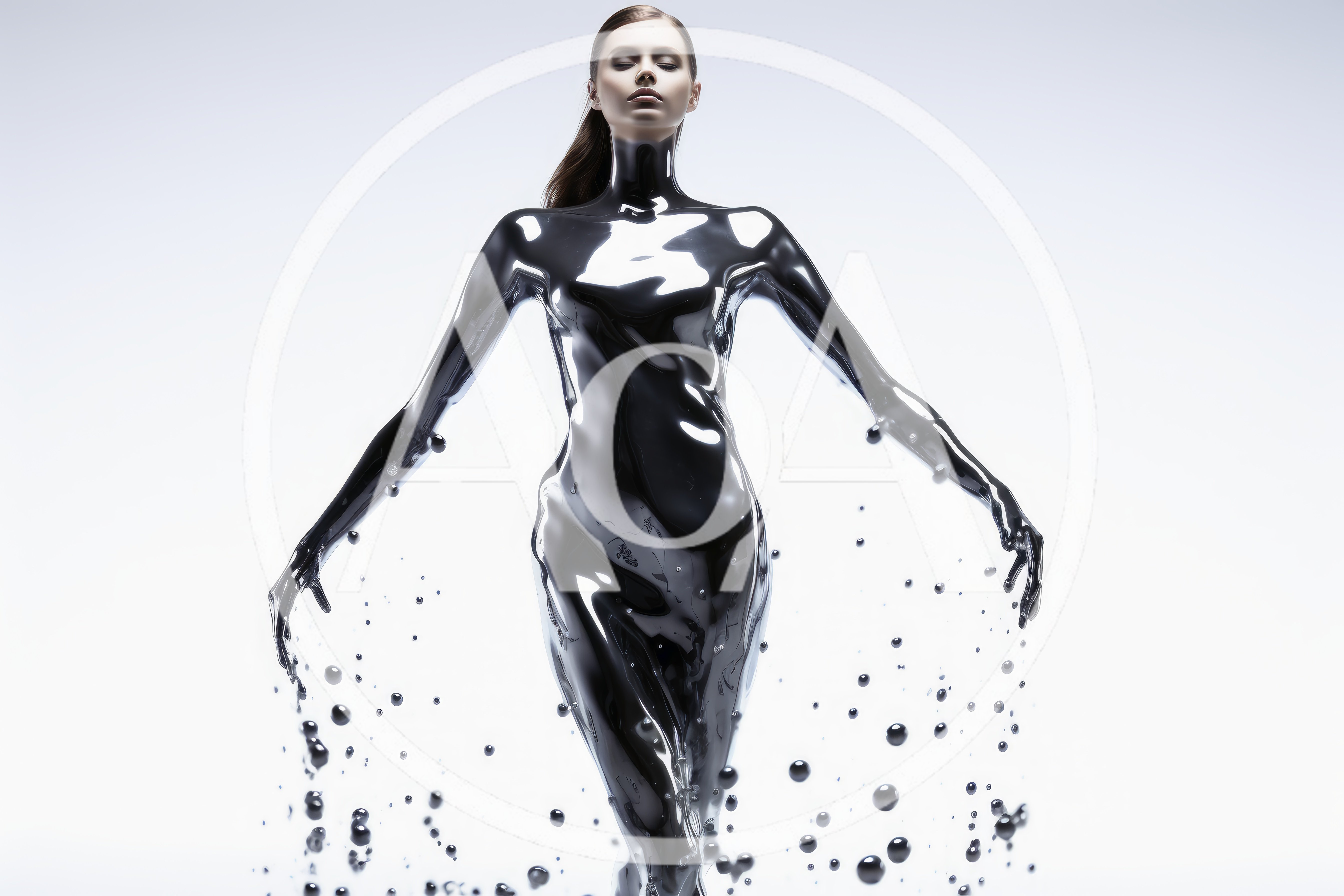 Woman Covered In Liquid Black Chrome Substance