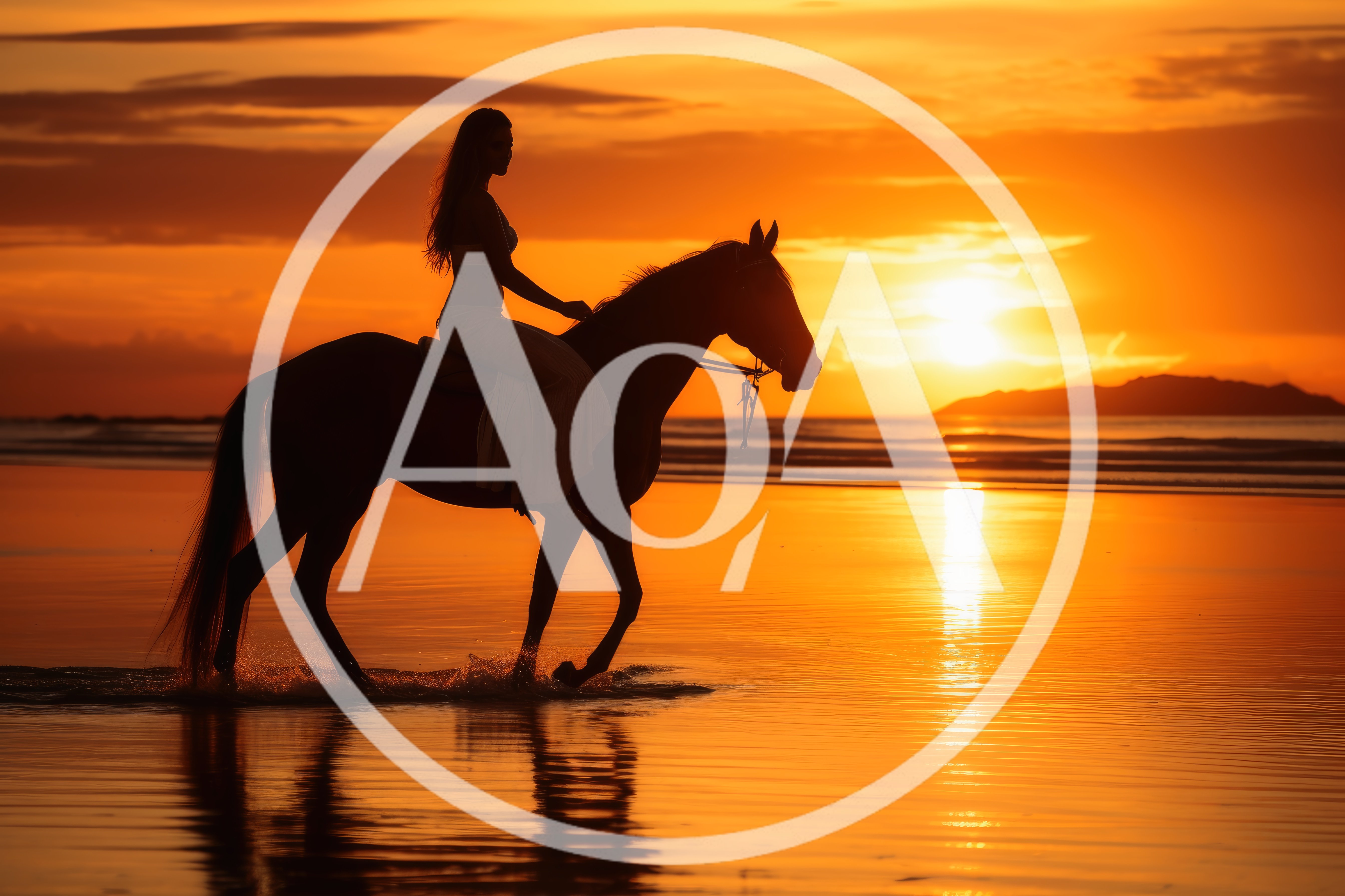 Woman Riding Horse Along Beach At Sunset