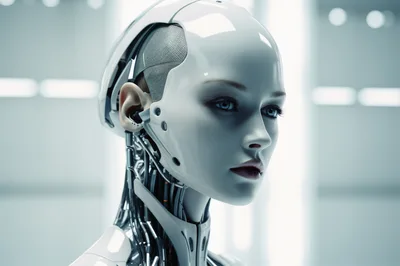 Portrait Of A Futuristic Humanoid Android Robot