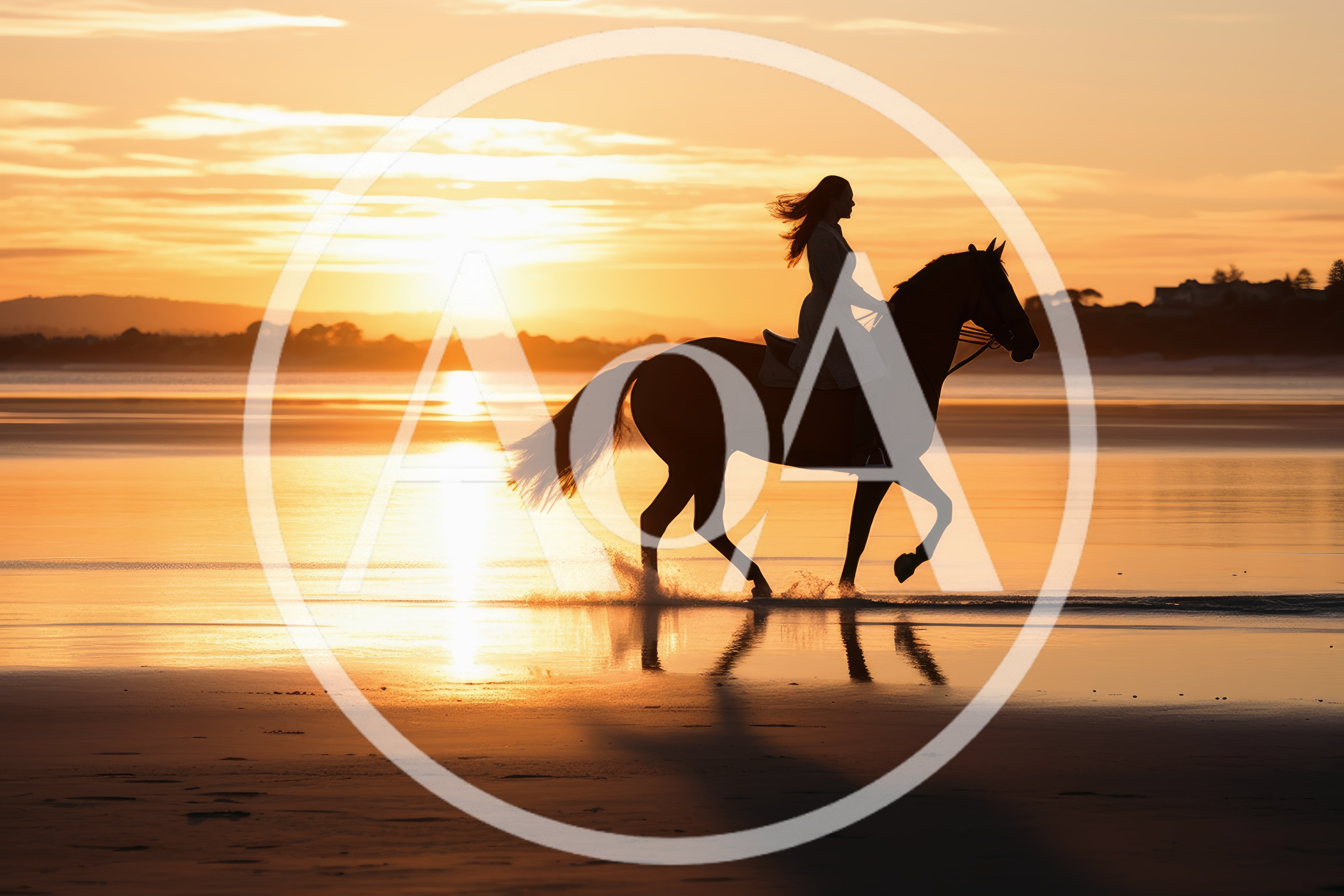 Woman Riding Horse Along Beach At Sunset