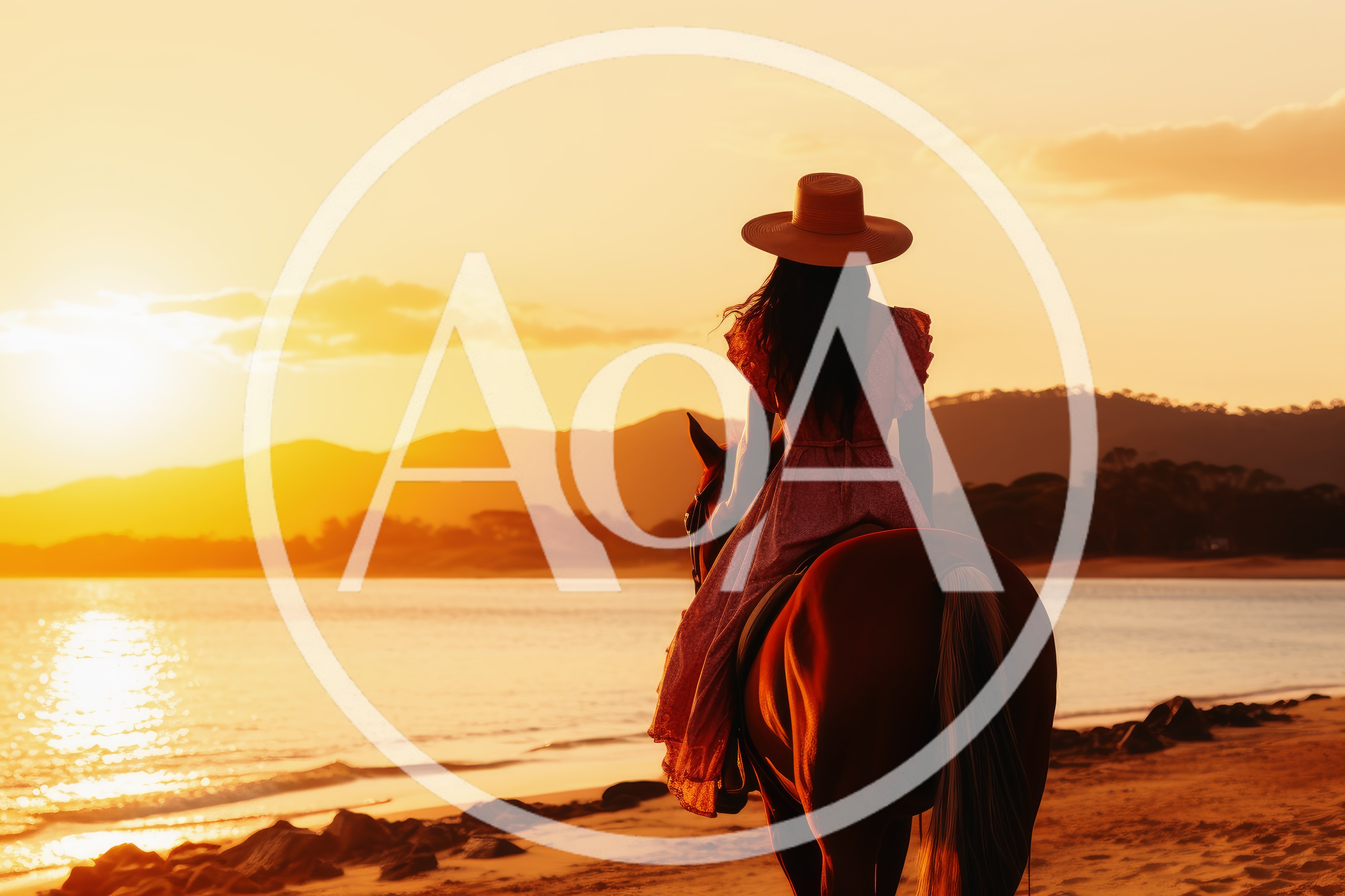 Woman Riding Horse On Beach At Sunset