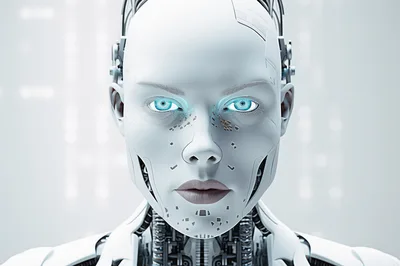 Close Up Portrait Of A Futuristic Android Robot Face