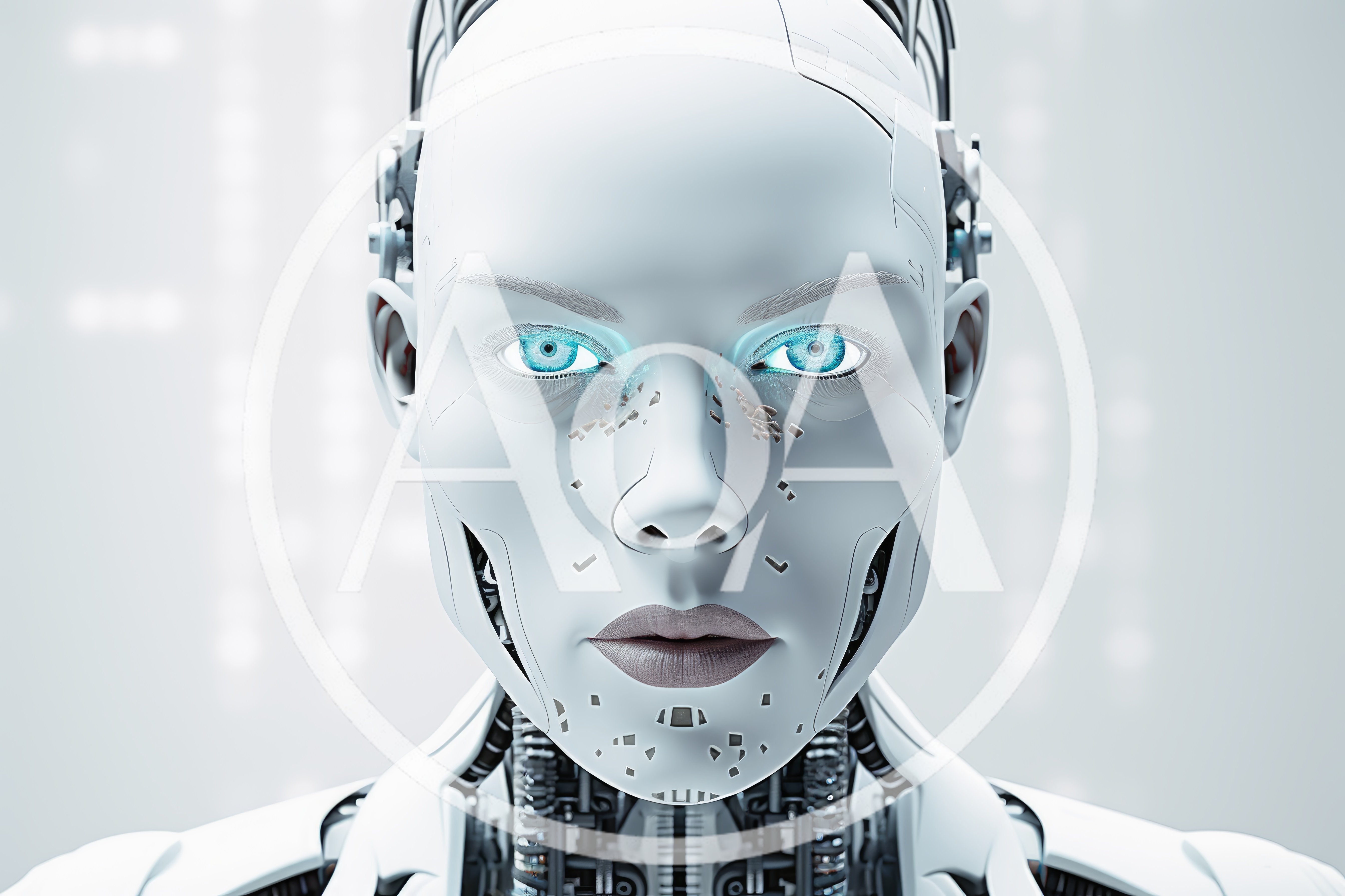 Close Up Portrait Of A Futuristic Android Robot Face