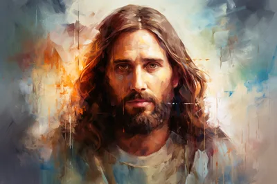 Portrait Of Jesus Christ With Artistic Brushstroke Background