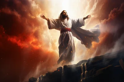 Jesus Christ Standing With Arms Outstretched In Radiant Light
