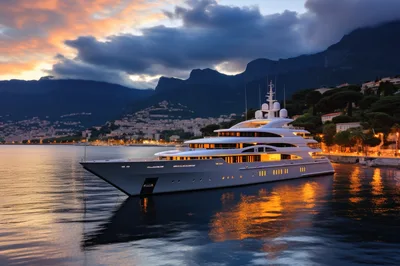 Luxury Superyacht Anchored Off The Coast Of Monaco