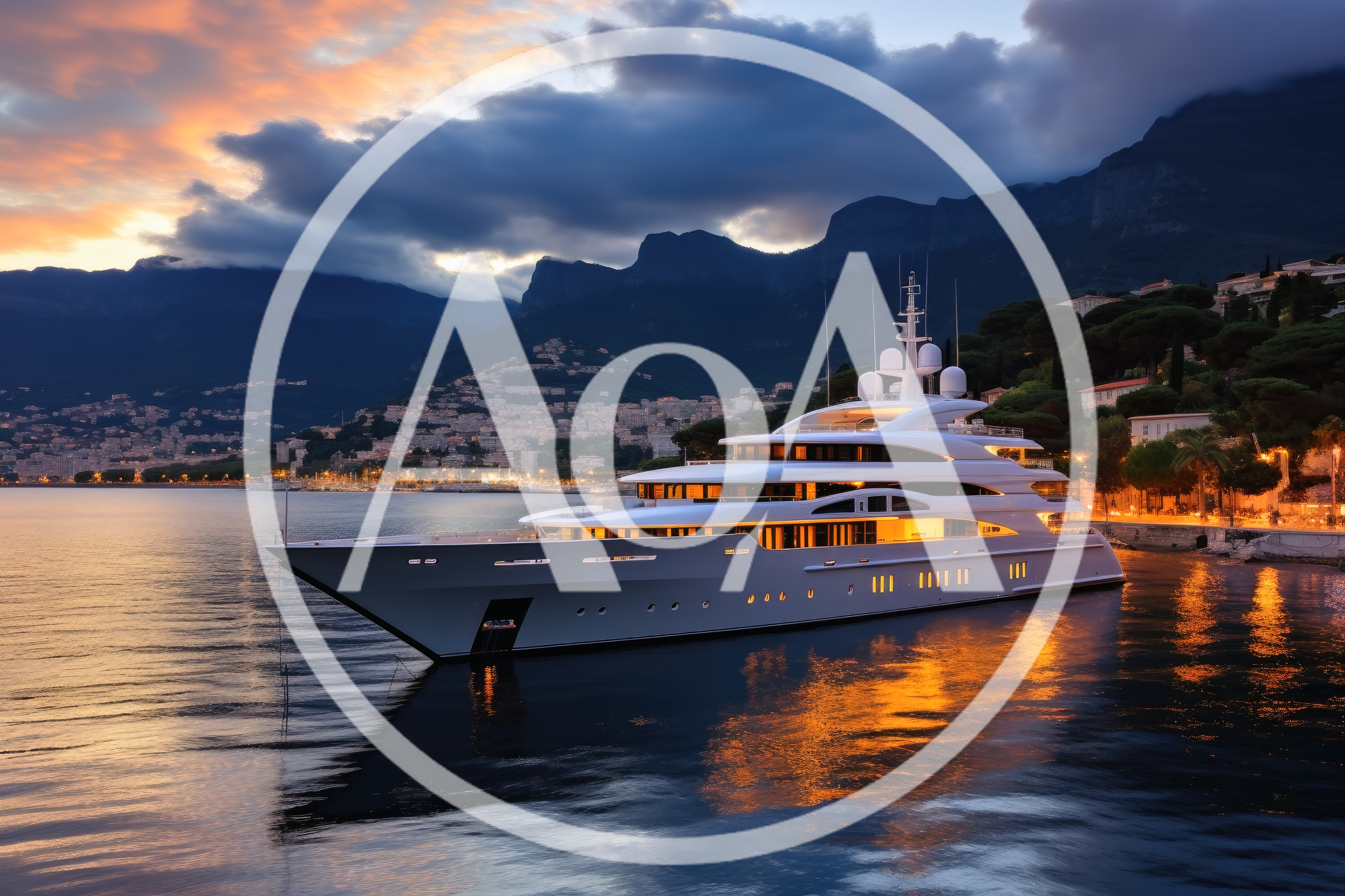 Luxury Superyacht Anchored Off The Coast Of Monaco