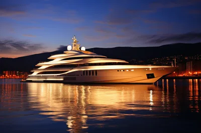 Luxury Superyacht Anchored at Twilight