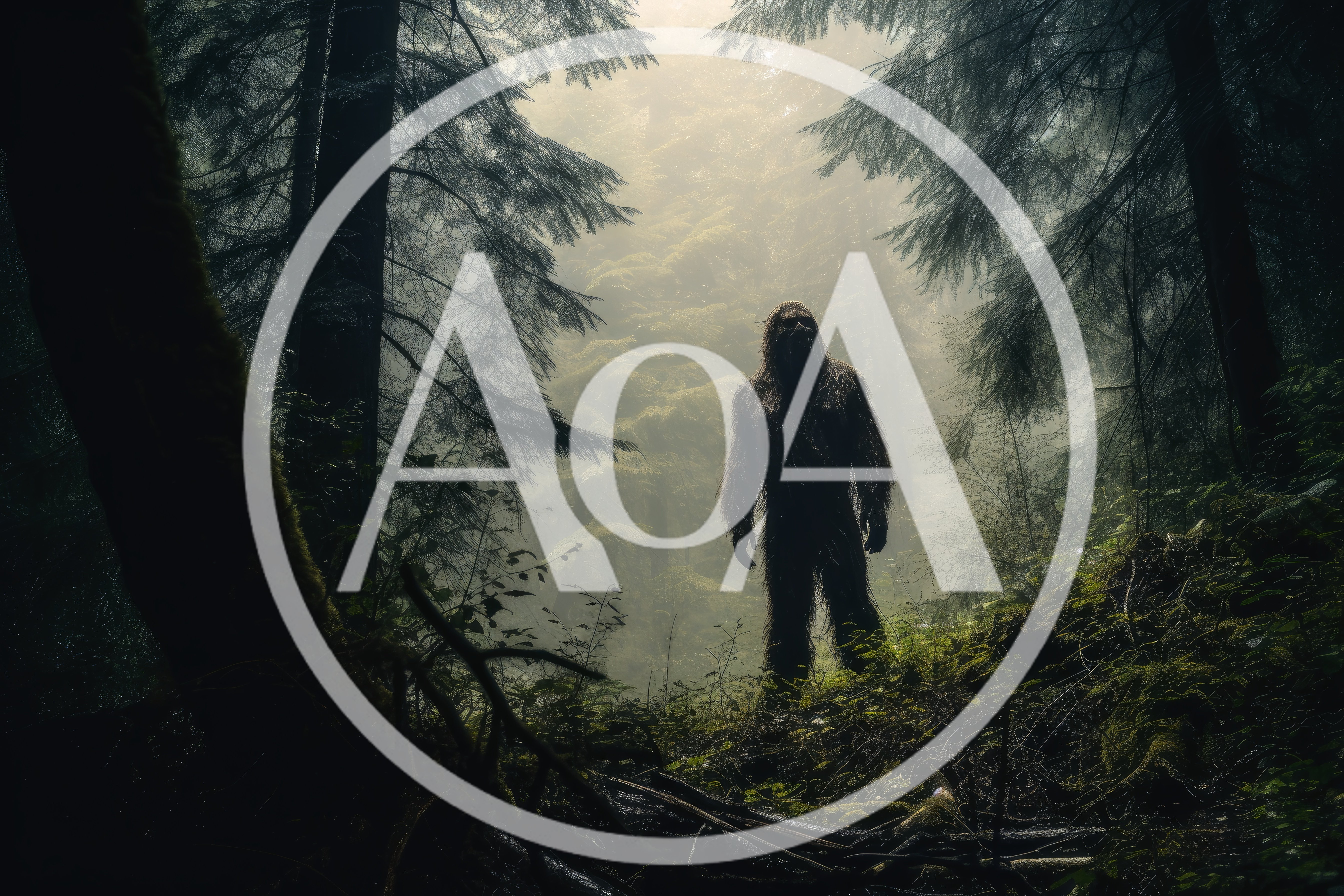 Bigfoot Standing In A Misty Forest