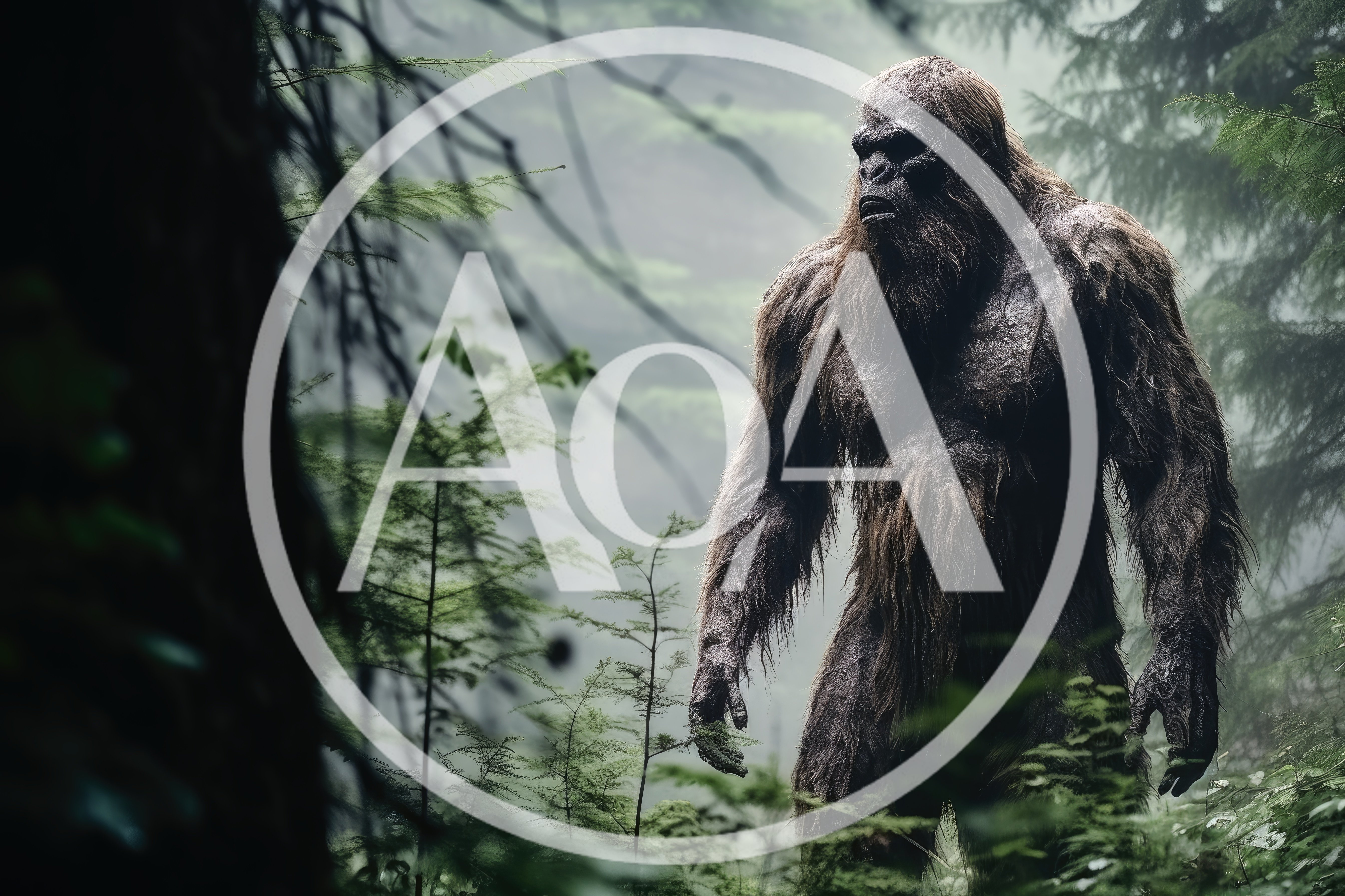 Bigfoot Standing In A Misty Pacific Northwest Forest