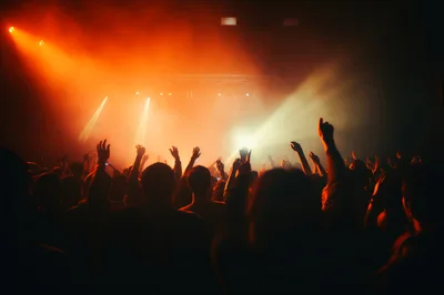 Crowd With Raised Hands At A Live Music Concert