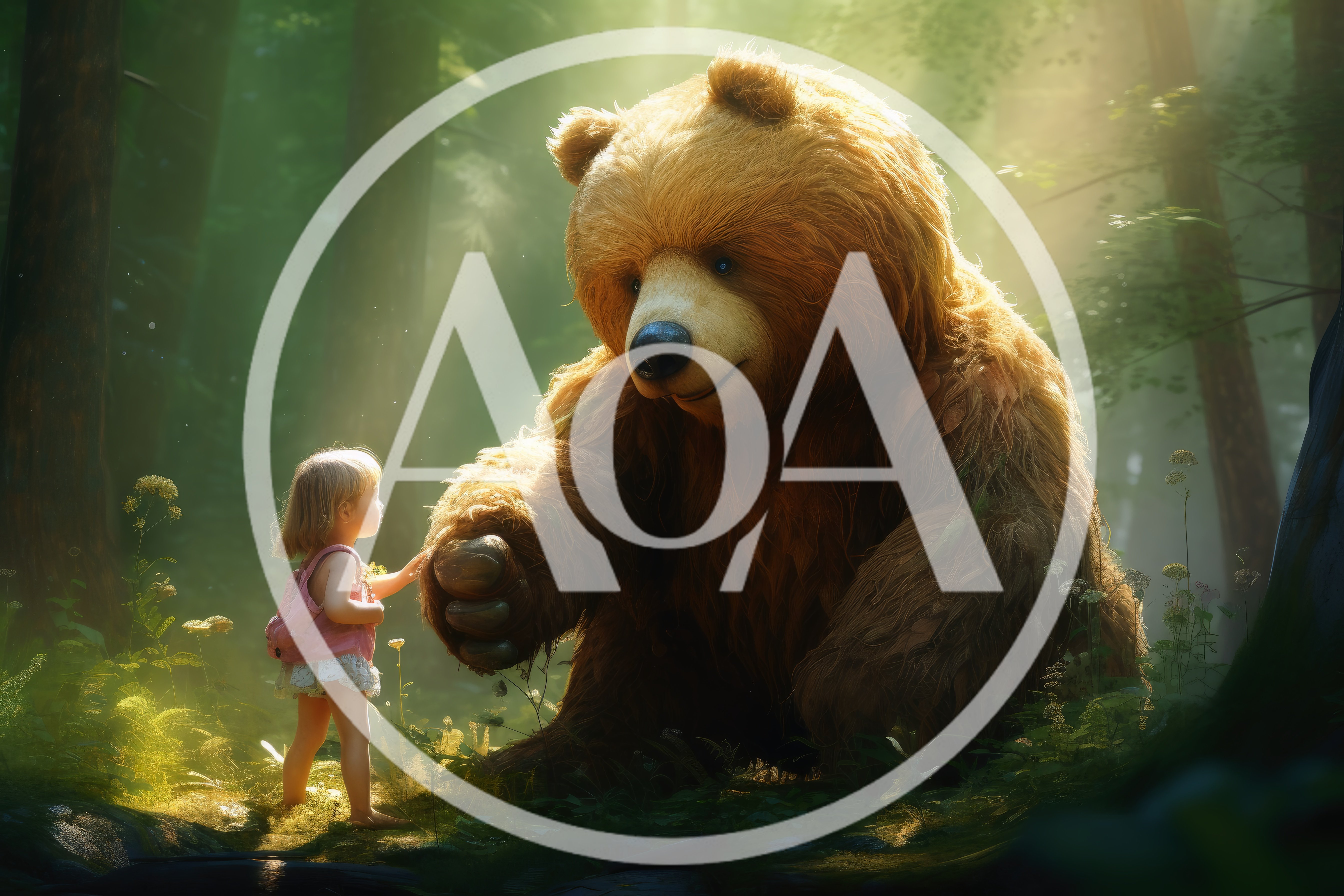 Little Girl Touching Paw Of Giant Friendly Bear