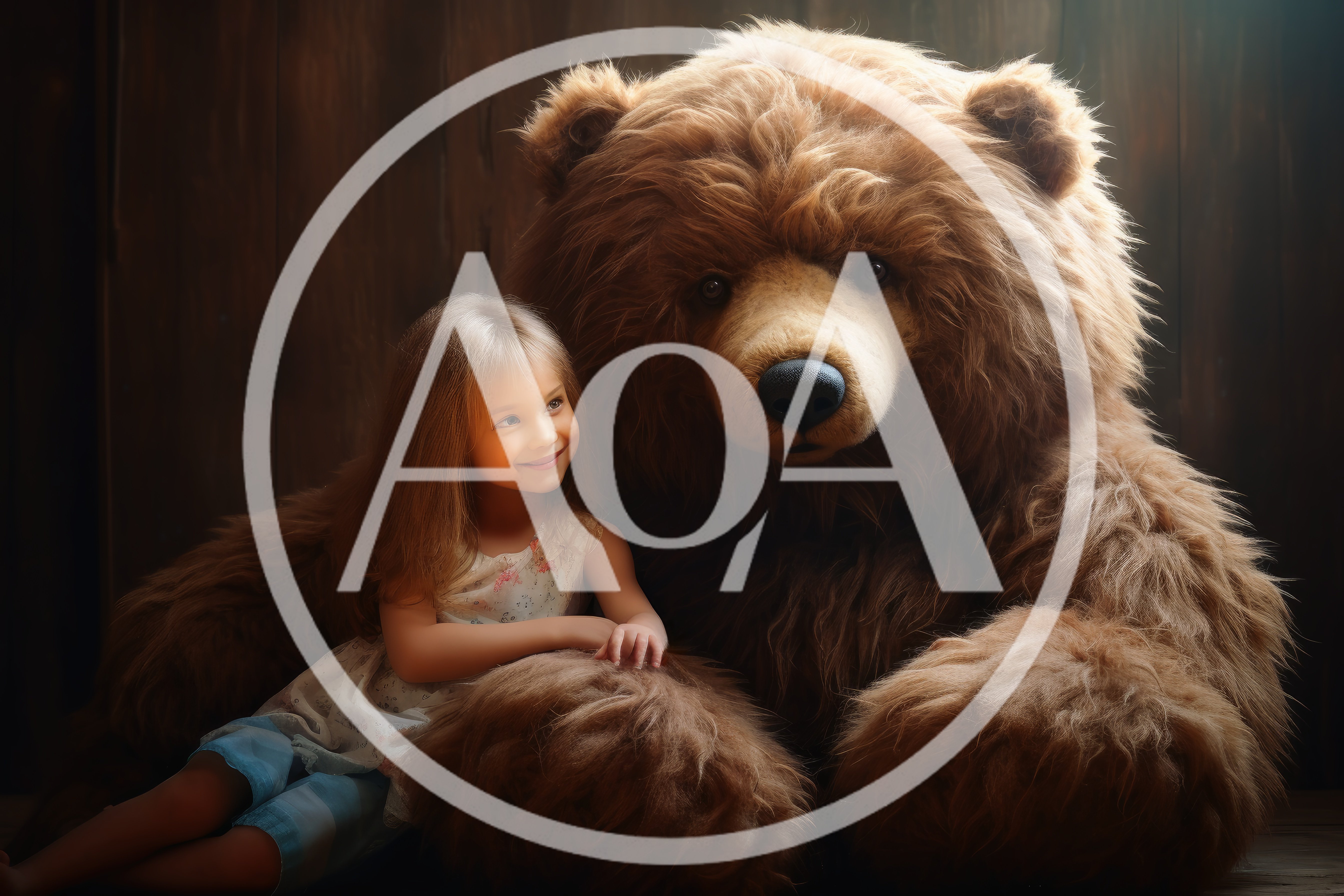 Little Girl Sitting With A Giant Teddy Bear