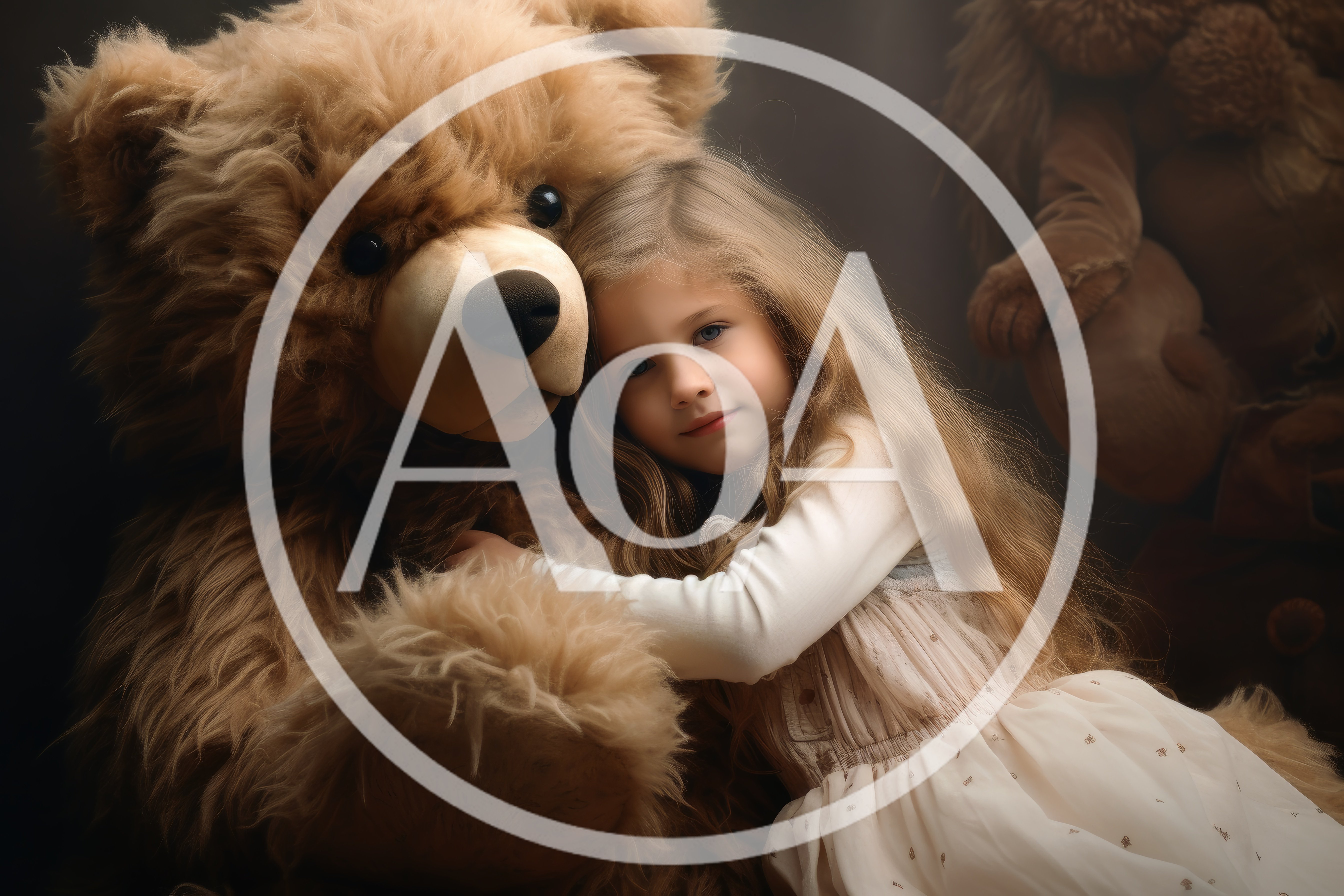 Little Girl Hugging A Giant Teddy Bear