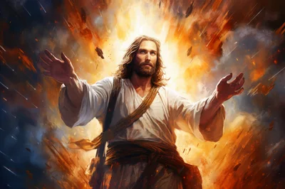 Jesus Christ With Arms Outstretched In Divine Light