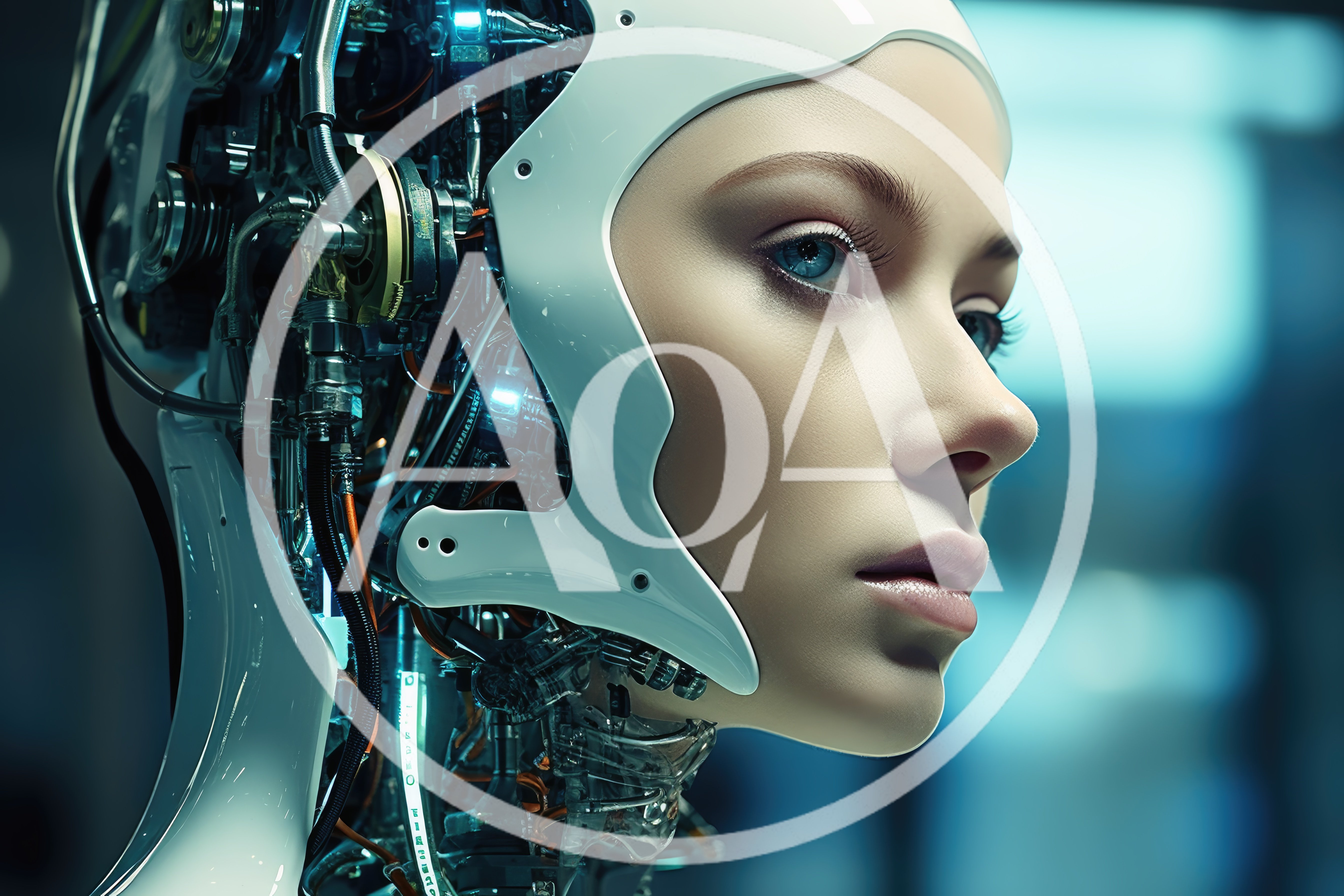 Cyborg Humanoid Face With Intricate Mechanical Internal Components