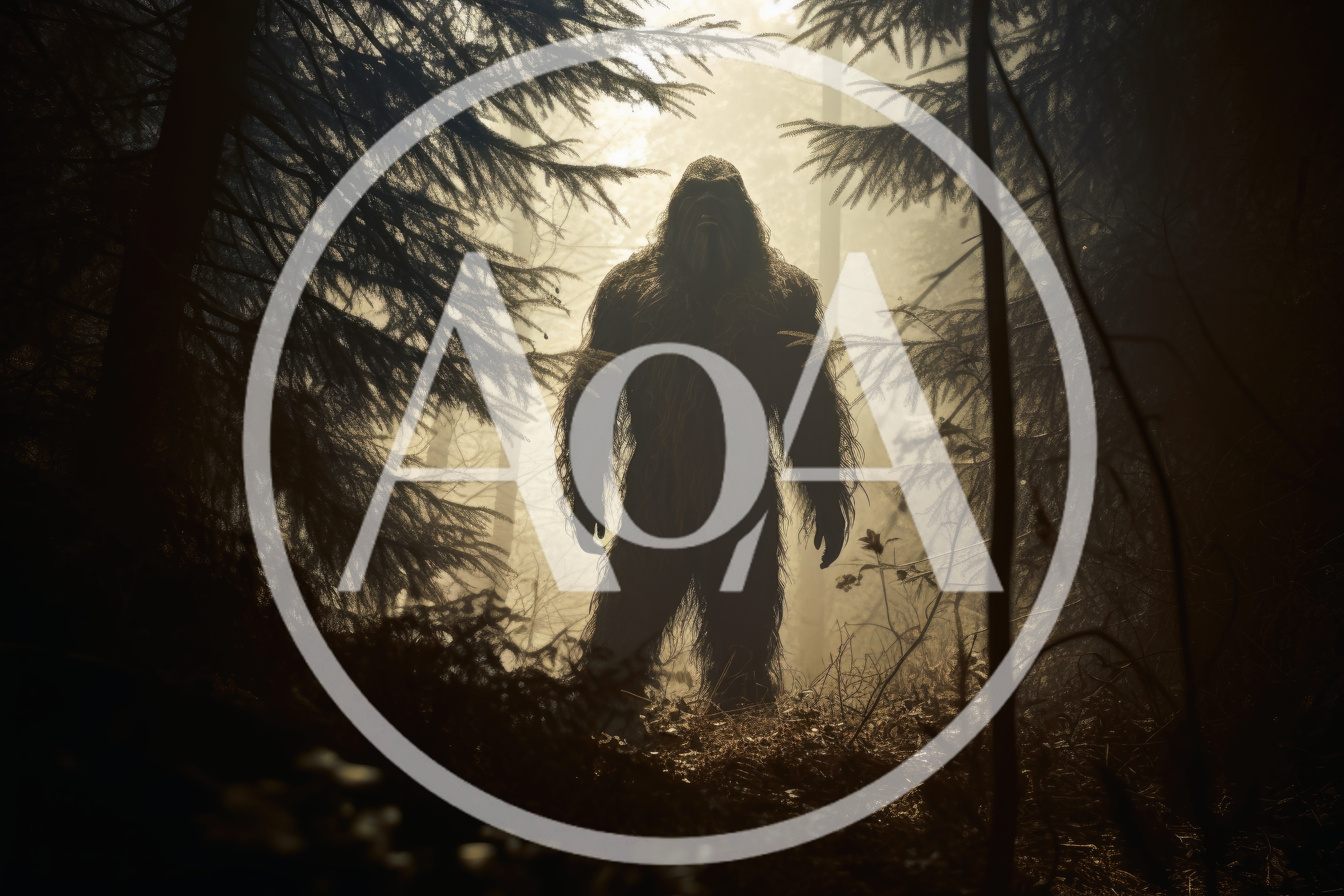 Bigfoot Standing In A Misty Pine Forest