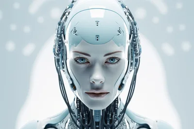 Futuristic Android Female Portrait With Cybernetic Details