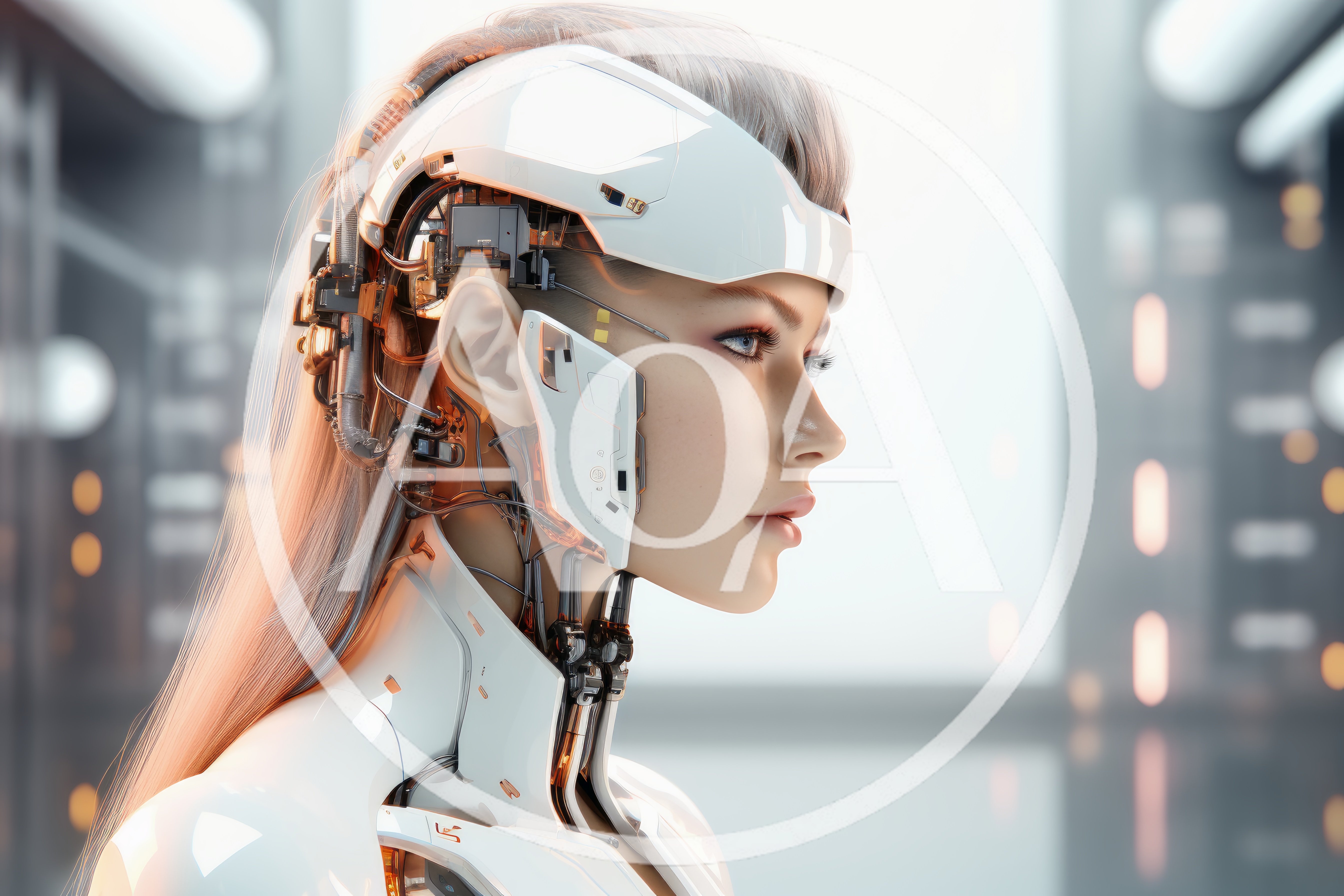 Cyborg Woman With Robotic Head Components In Futuristic Setting