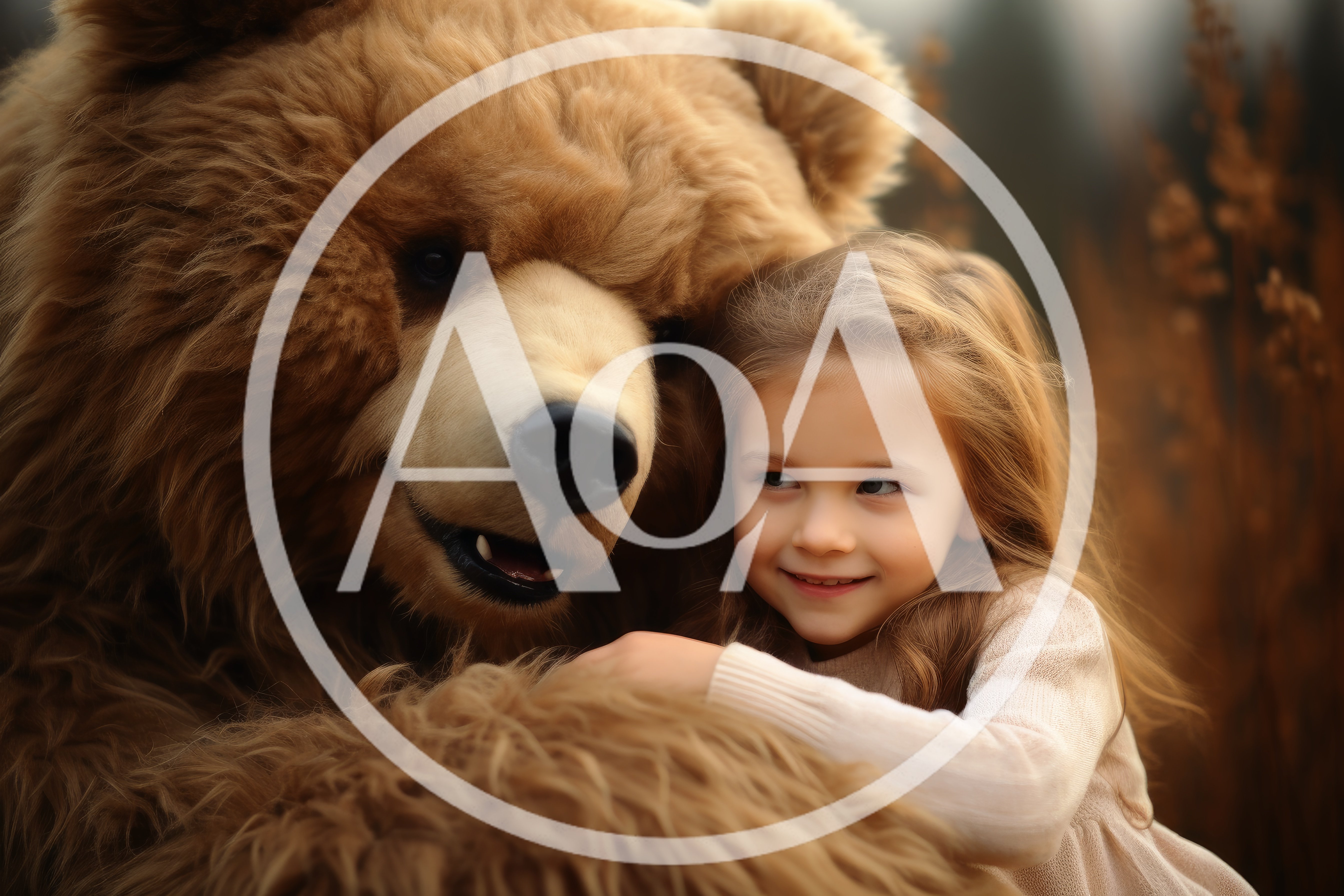 A cute big teddybear and a little girl.