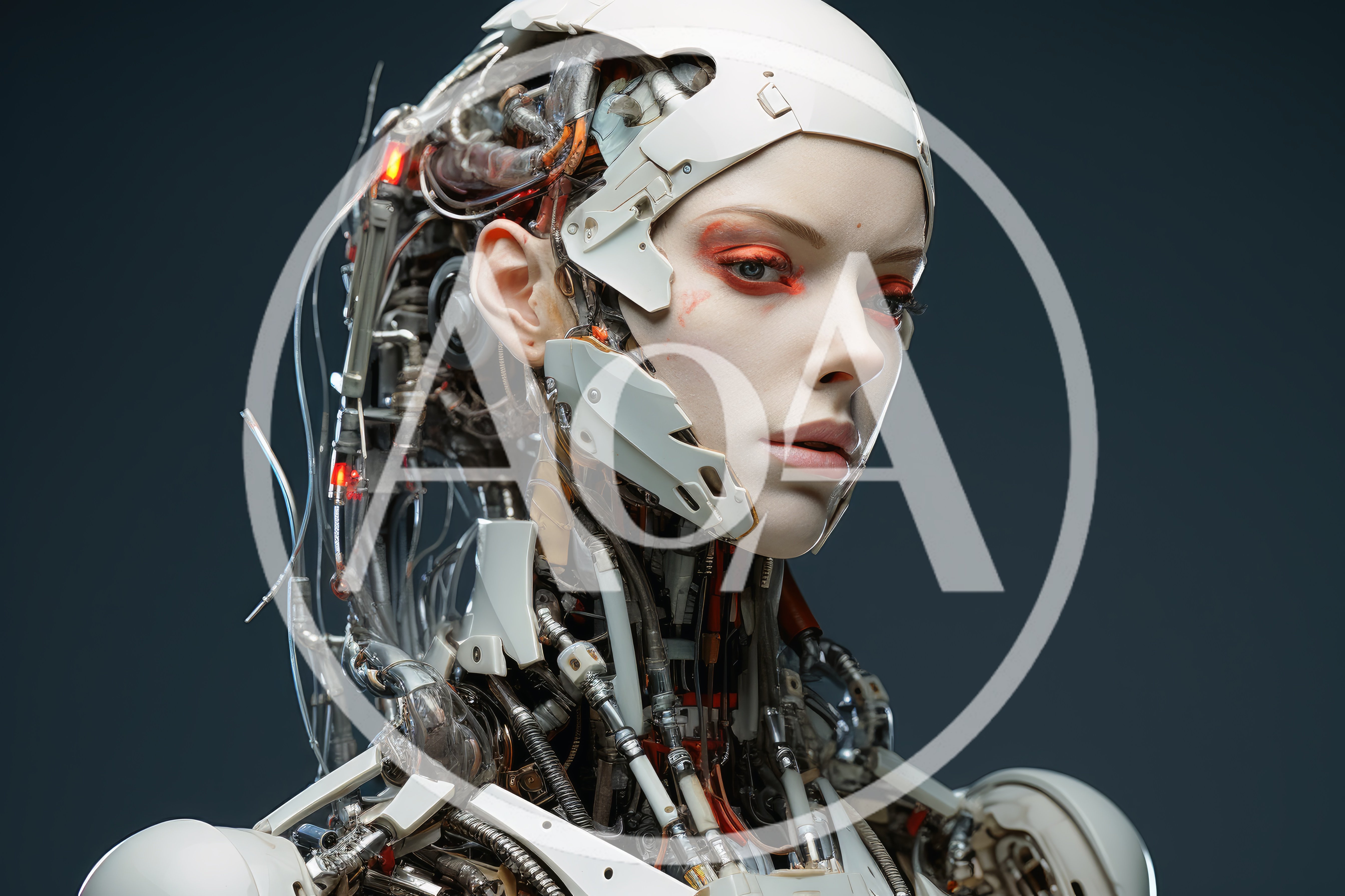 Cyborg Woman With Intricate Mechanical Components And Makeup