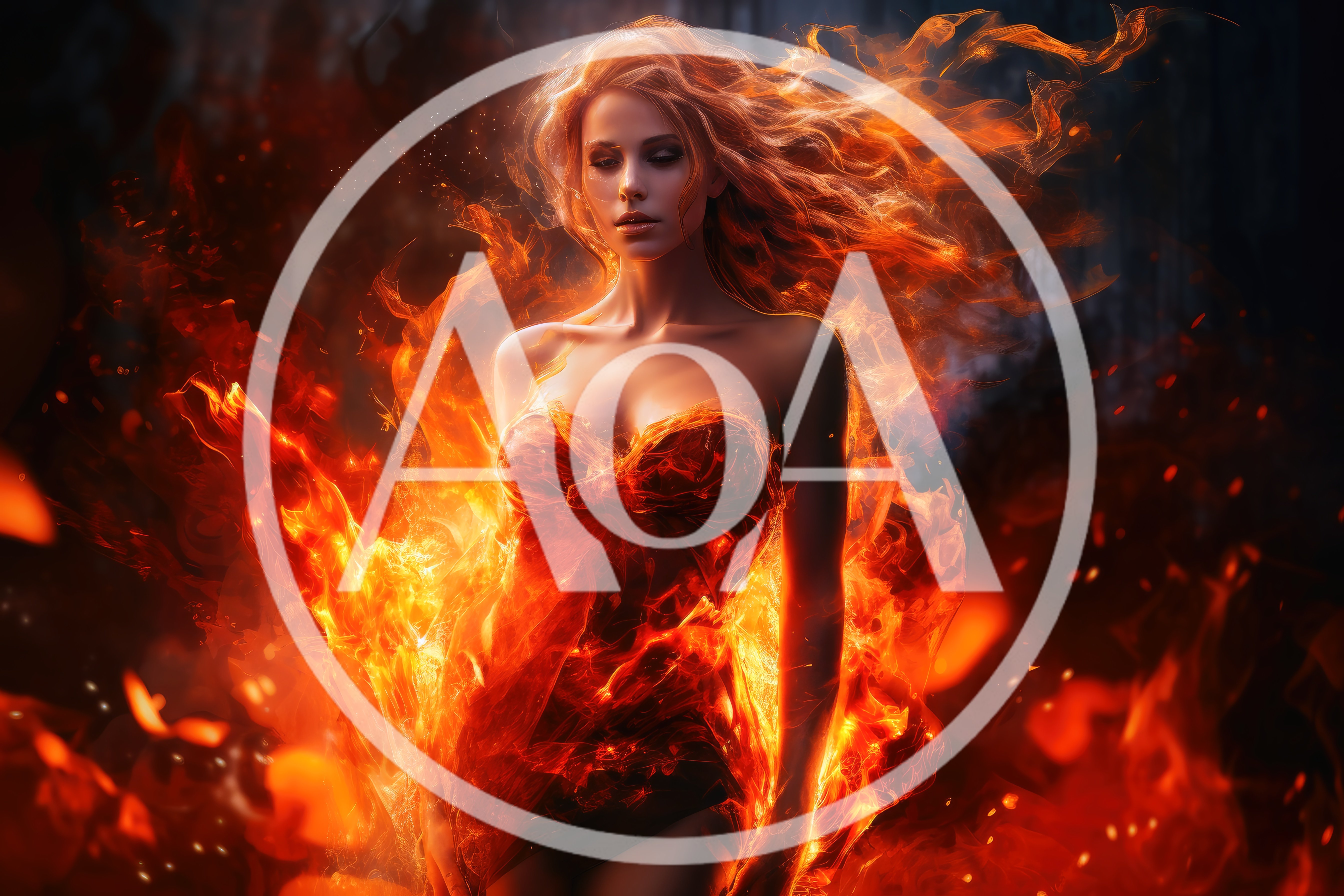 Ethereal Woman Surrounded By Intense Magical Fire