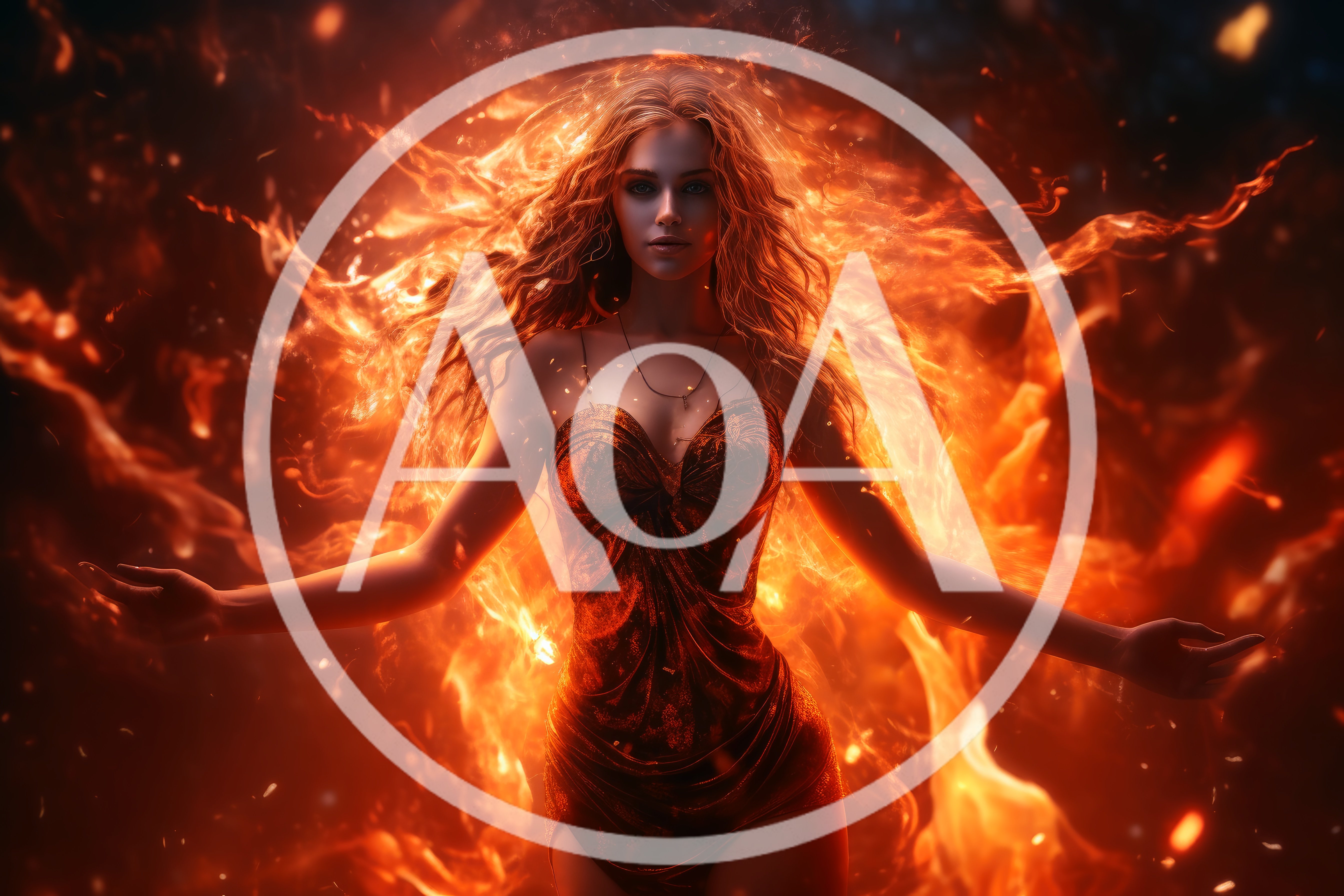 Ethereal Woman Surrounded By Intense Magical Fire