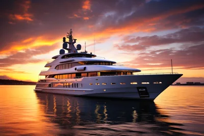 Luxury Superyacht Anchored At Sunset
