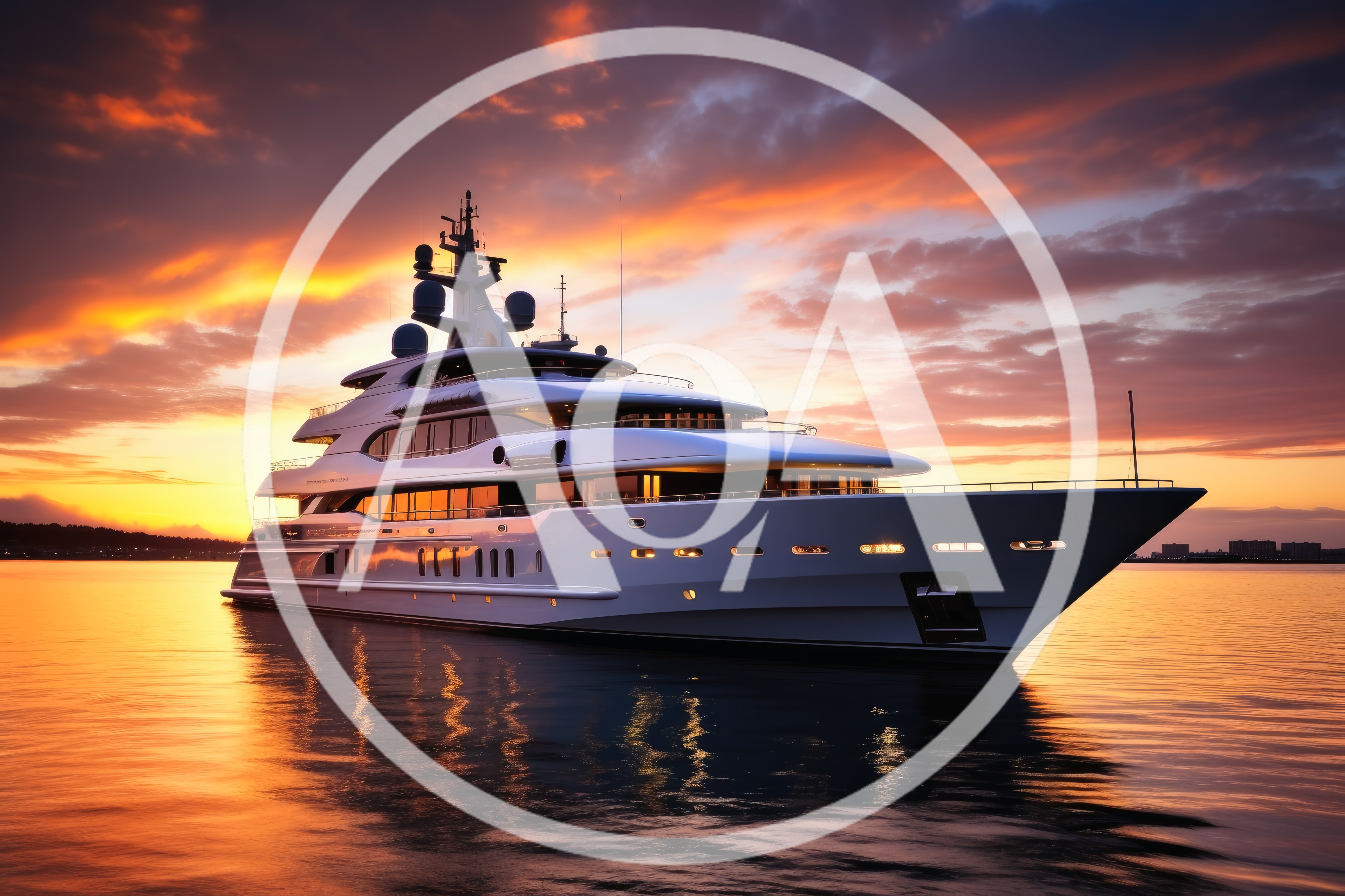 Luxury Superyacht Anchored At Sunset
