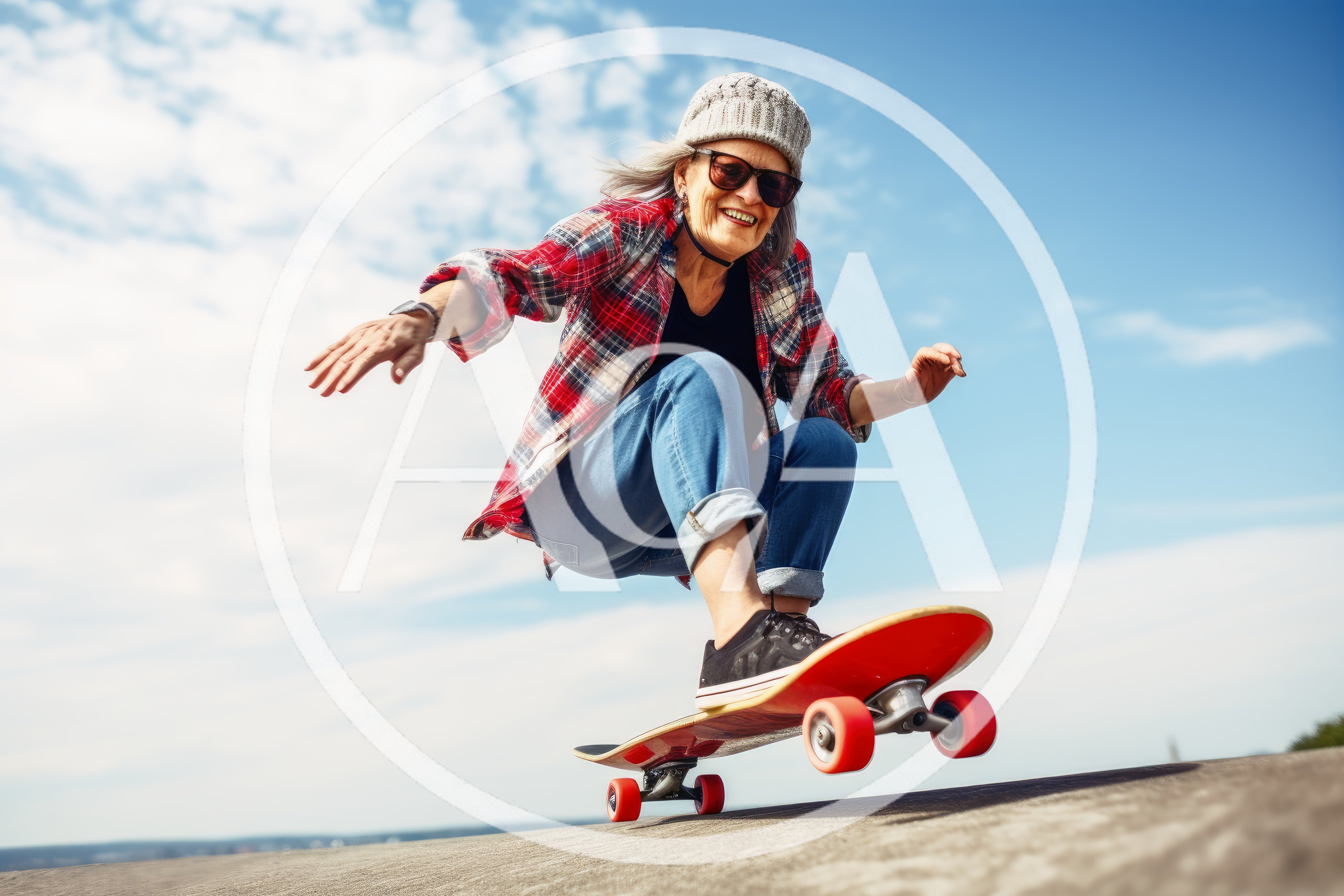 Active Senior Woman Skateboarding Outdoors
