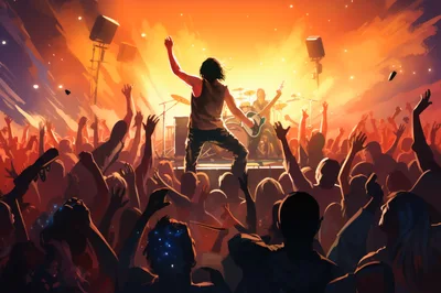 Rock Concert Performance With Energetic Crowd