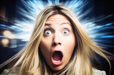 Shocked Blonde Woman With Wide Eyes And Open Mouth