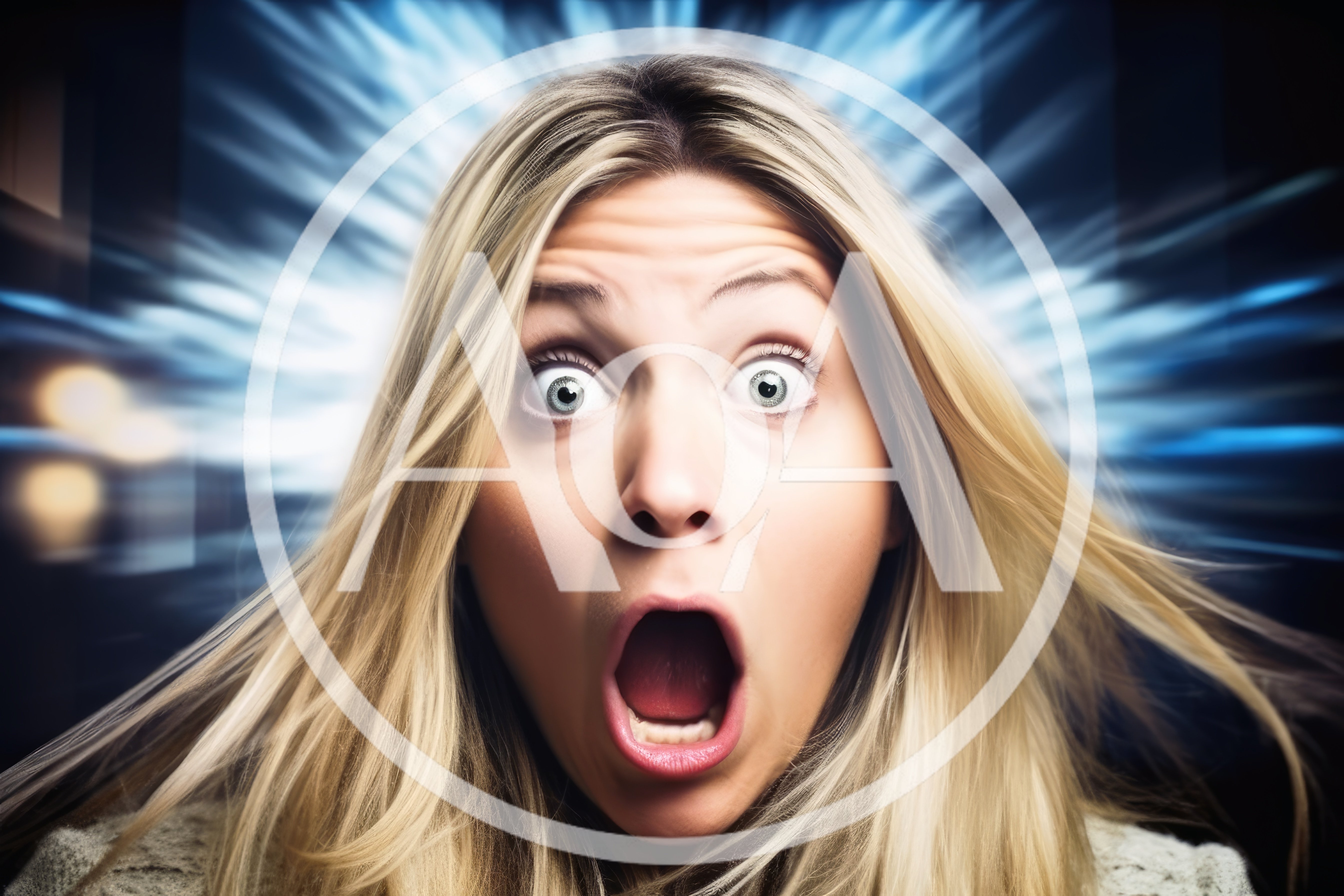 Shocked Blonde Woman With Wide Eyes And Open Mouth