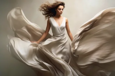 Elegant Woman In Flowing Silk Dress