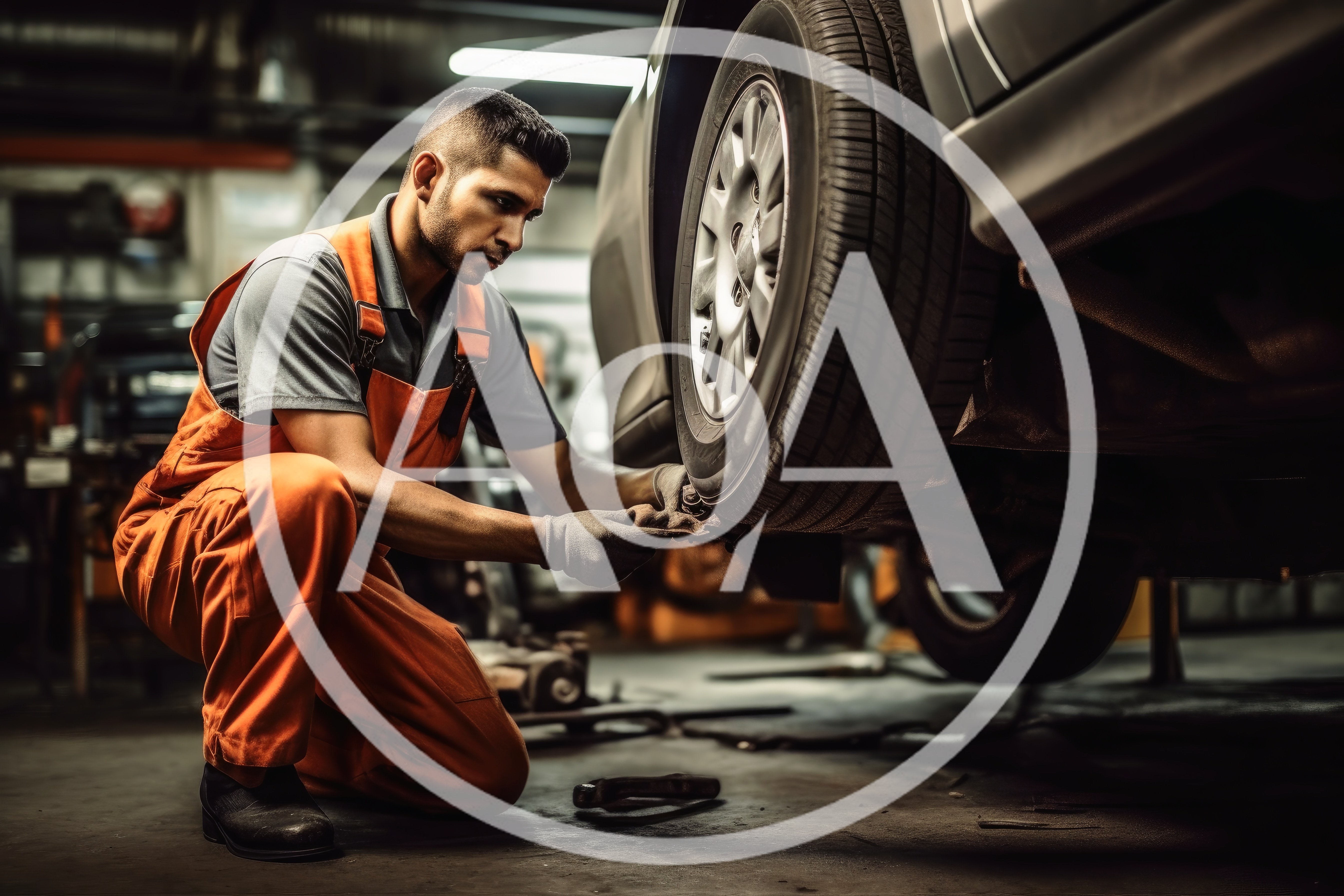 Mechanic Inspecting Car Tire In Auto Repair Shop