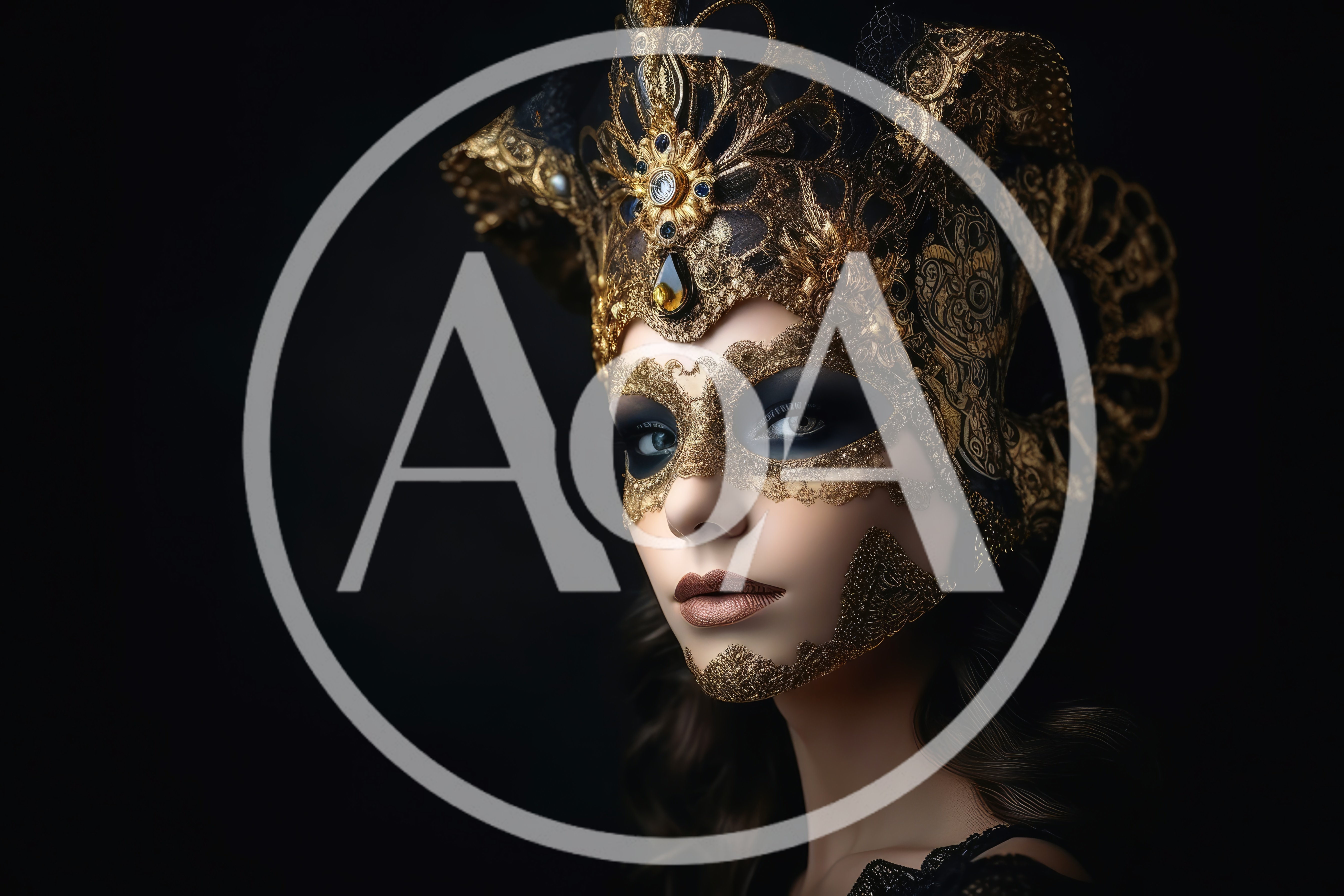 Portrait Of A Woman Wearing An Ornate Venetian Mask