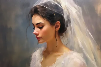 Oil Painting Of A Beautiful Bride In Profile