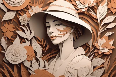Paper Cutout Illustration Of A Woman In A Hat