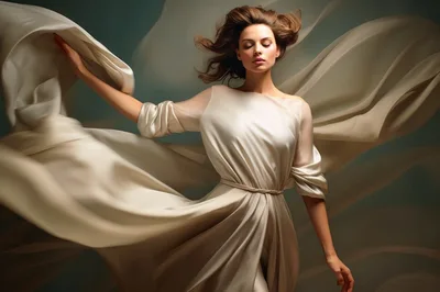 Elegant Woman In Flowing Silk Dress