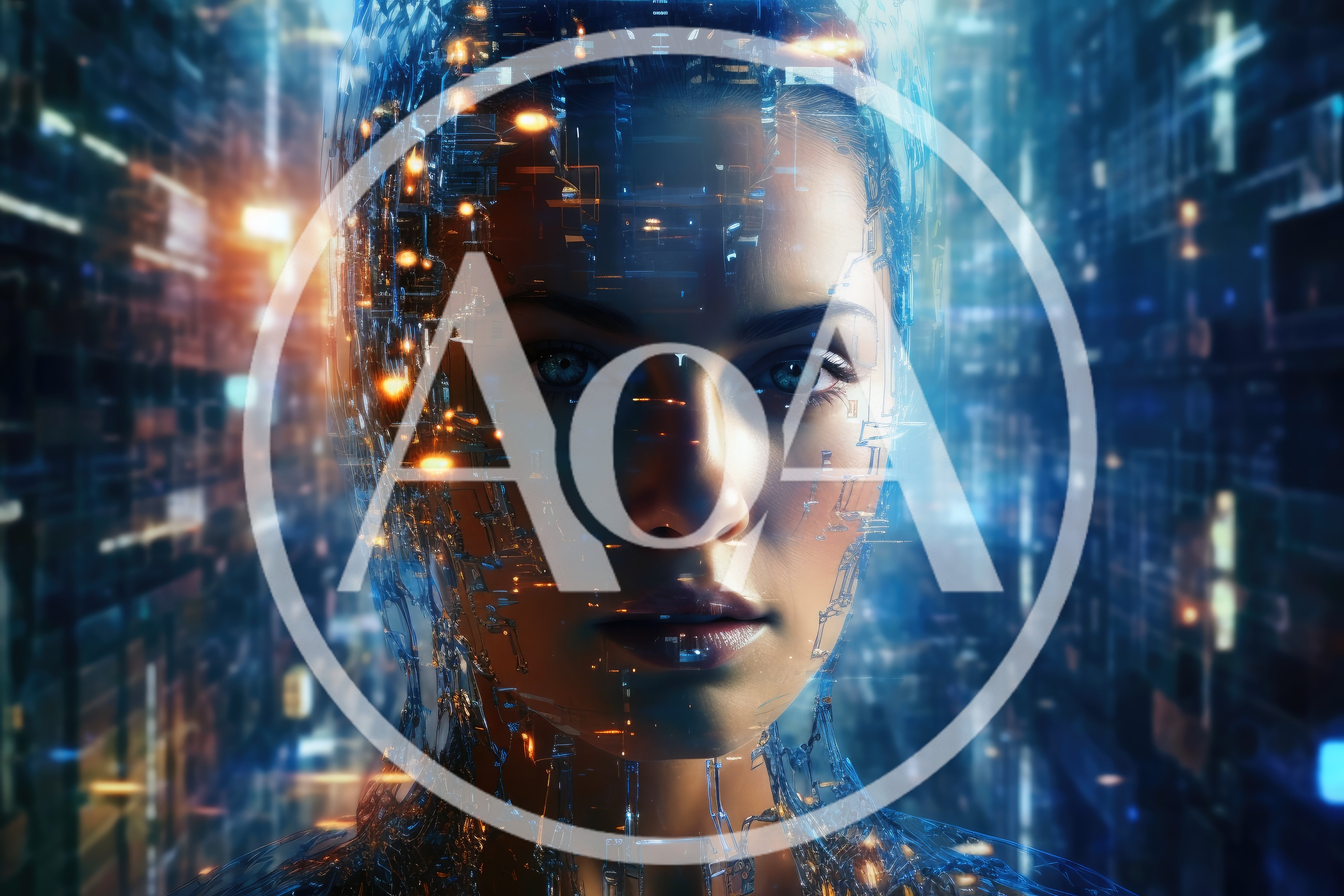 Digital Human Face With Cybernetic Circuitry Overlay