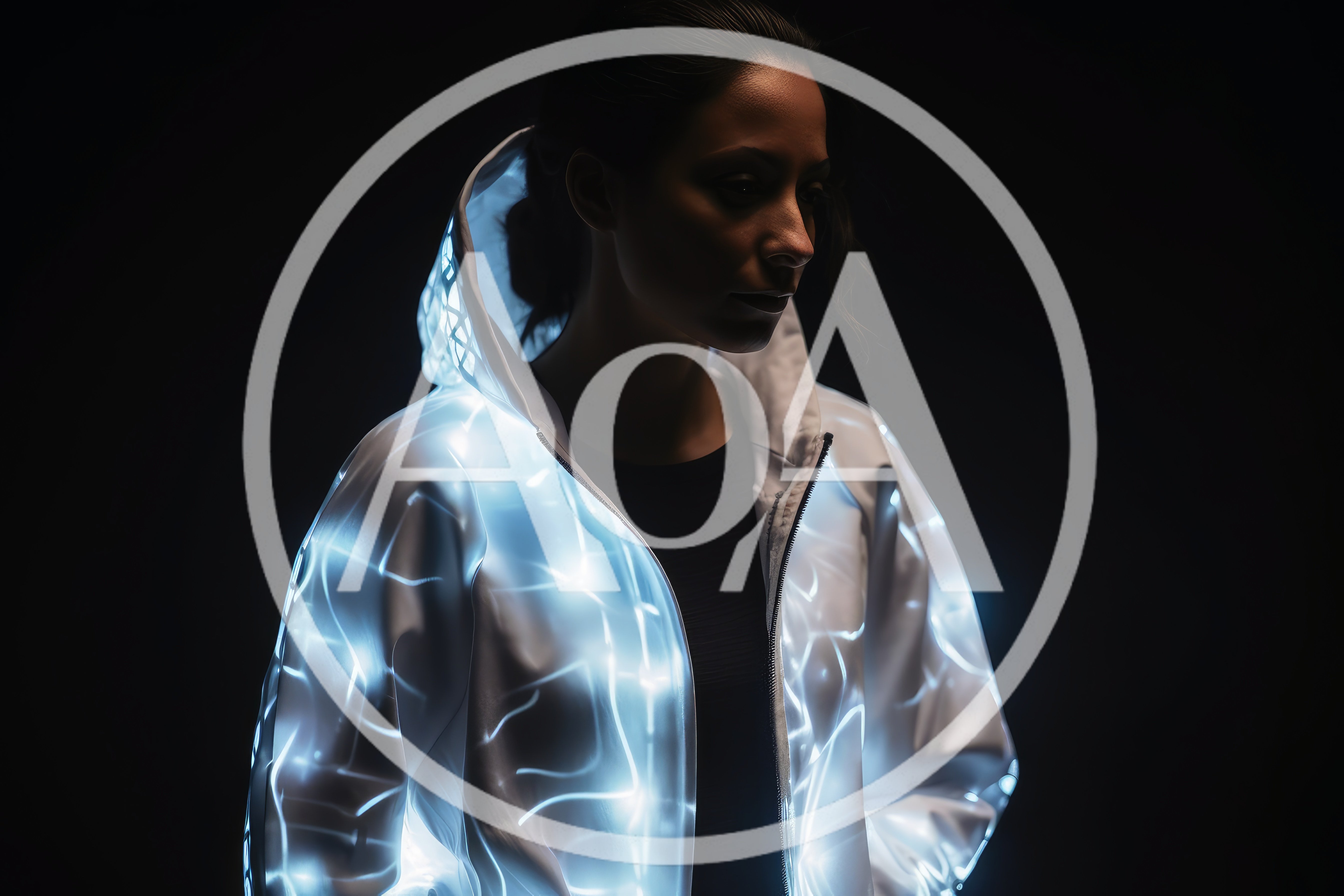 Woman Wearing Futuristic Glowing Light Up Jacket