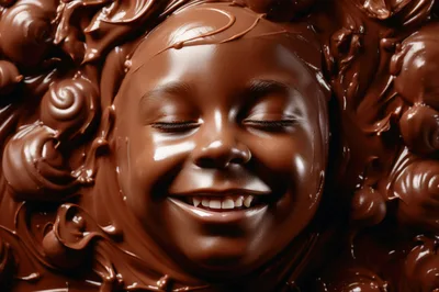 Child Face Covered In Smooth Melted Chocolate