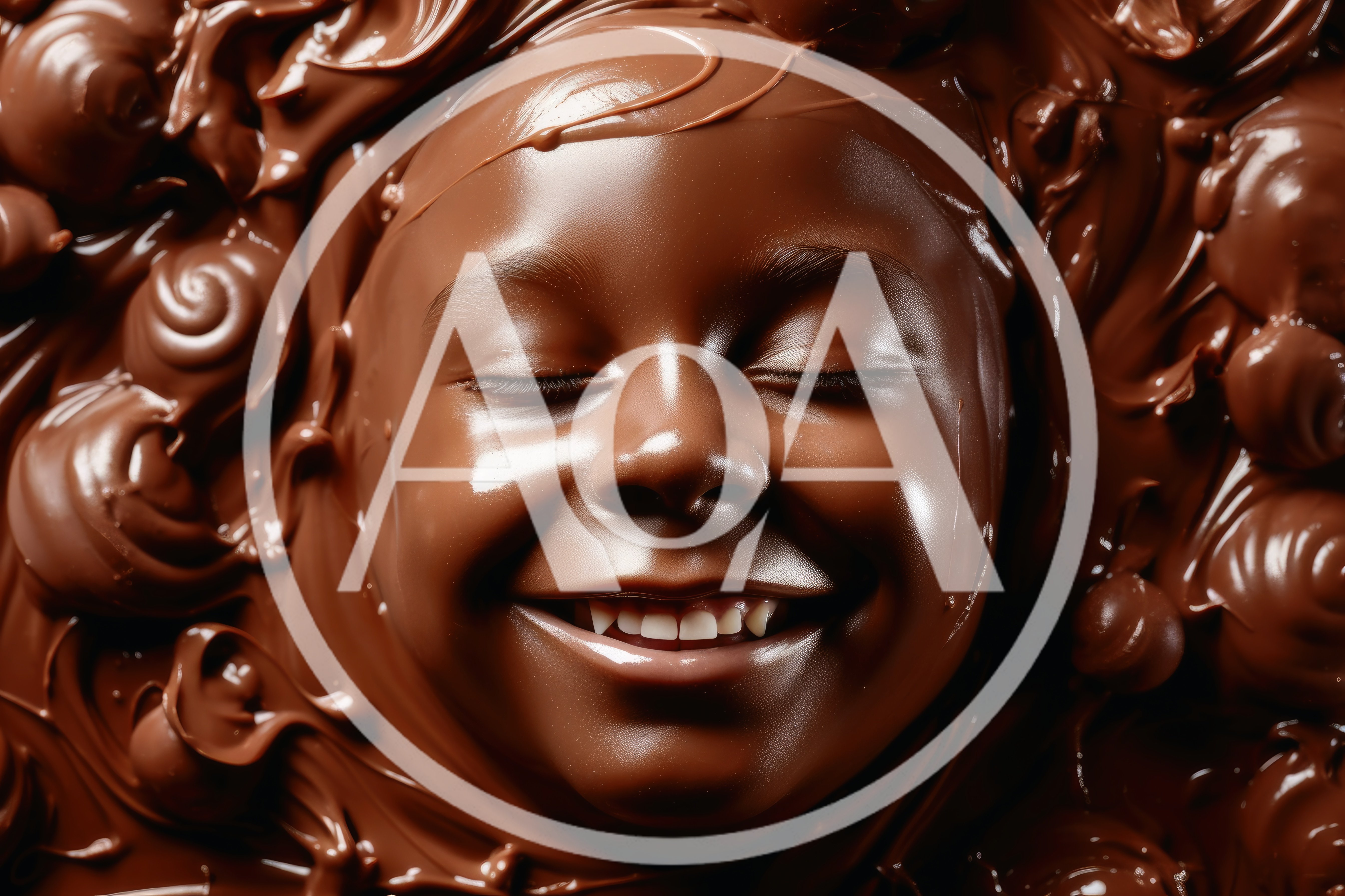 Child Face Covered In Smooth Melted Chocolate