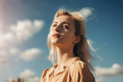 Portrait Of A Young Blonde Woman Outdoors